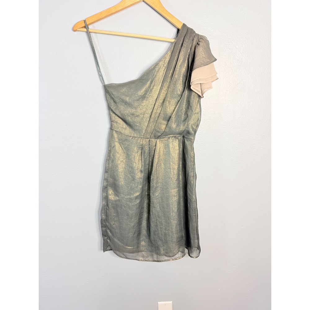 Greylin Womens One Shoulder Metallic Mini Dress H2KD1194 Size S‎